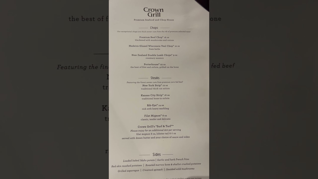 Does Princess Cruise Casinos ? Still Comp the Crown Grill Steakhouse? And What’s on the Menu?